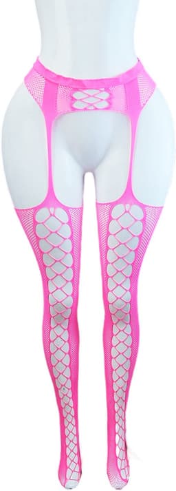 BamBella ® - Panty -Onesize - open kruis hoge kousen broek Dames - Onesize - sexy Erotische lingerie van kant roze — thumbnail 1