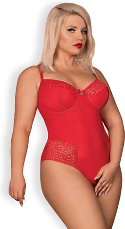Obsessive Jolierose Open Kruis Teddy - Erotische Body - Maat S/M - Rood — thumbnail 6
