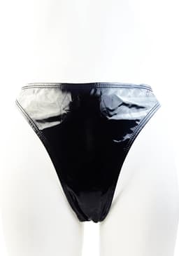 BamBella® Erotische slip- Maat S/M - Wetlook String Dames - Zwart Datex mix latex en stof ondergoed Sexy BDSM kleding — thumbnail 2