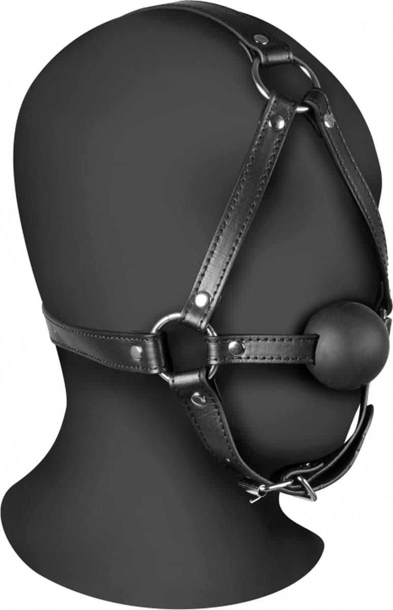 Hoofdharnas met Solid Ball Gag - Zwart — afbeelding 1