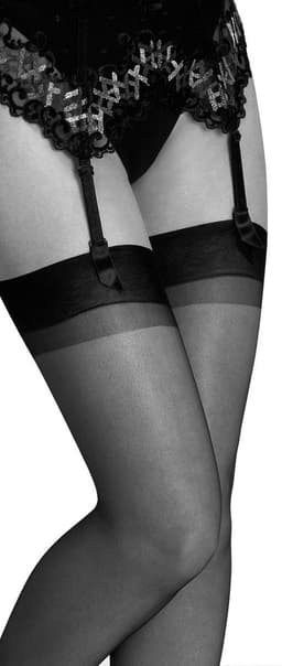 Clio Kousen - Jarretel Kousen - Kousen - Erotische kousen - Glad Boord - 100% Nylon - 15 Den. - T5 - XL- Zwart — thumbnail 1