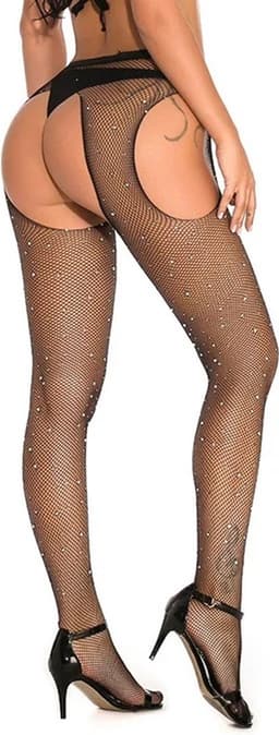 Erotische Erotische Panty Met Glitters I Lingerie I Fishnet I Sexy Erotisch Ondergoed I Open kruis I One Size I Zwart — thumbnail 1
