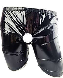 BamBella ® - Boxer short - Maat S/M - Datex Zwart korte brok (Latex en stof SM kleding BDSM met rits erotische heren kleding ondergoed lingerie onderbroek zwart — thumbnail 1