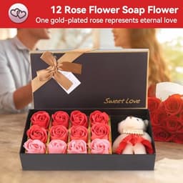 12 Rozen Zeep Bloemen Gift Set voor Vrouwen - Romantisch Valentijnsdag Cadeau met Pluche Beer — thumbnail 7
