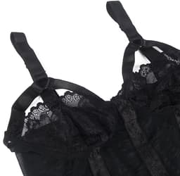 Sexy Lingerie - Luxe Erotische Body met kant - Half open cups - Strapless - Harnas - Shapewear - Jarretelbanden - Bondage look - Strappy Harness – Lingerie Top Teddy - Erotiek - Uitdagend - Valentijnsdag Cadeau Voor Hem & Haar - Zwart - Maat XS-S — thumbnail 4