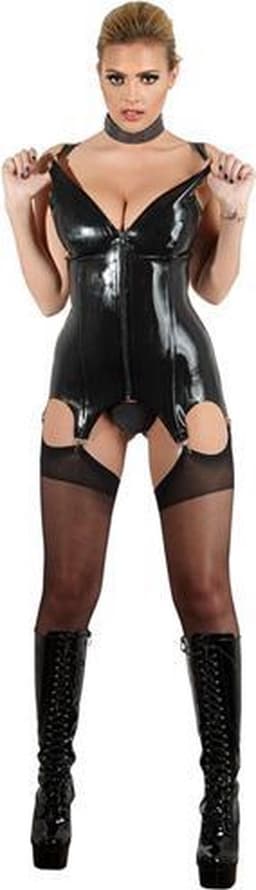 LateX – Latex Strap Shirt met Doorlopende Ritssluiting en 4 Bretels voor een Scherpe Uitstraling Maat 2XL - Zwart — thumbnail 4