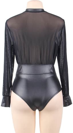 Sexy Lingerie Body Dames – Luxe Lingerie – Zwart – Transparante Bodystocking – Mesh Lingerie met V-Hals – High Waist – Wetlook – Boudoir Set – Chique – High End – Lak – Latex – Lingerie Erotisch Dames – Erotische Body – Dare to Undress – S, M, L, XL — thumbnail 5
