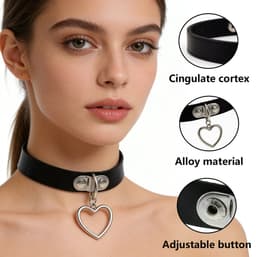 Sleutelbeenketting - Halsomtrek 32 cm~38 cm - Choker met hartvormige hanger - Halsband voor dames - Gotische leren choker - Punkstijl ketting - Choker - Halsband - Halsketting - Metalen choker - Kettingchoker - Bikerchoker - Halsring — thumbnail 3
