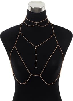 Daity 1 stuk Sexy Vrouwenketting - Meerlaagse Goud - Buikketting - Tailleketting - Kruis bikini bh-ketting - Summer Beach Strassteen Liederlijke Sieraden (Goud) — thumbnail 1