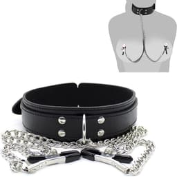 DOWO® - Halsband met tepelklemmen – Halsband - Body Bondage - Kunstleer - Sexy Lingerie - Erotiek Riem – SM - BDSM - Sex Toys voor Koppels - Seksspeeltjes voor mannen en vrouwen — thumbnail 5