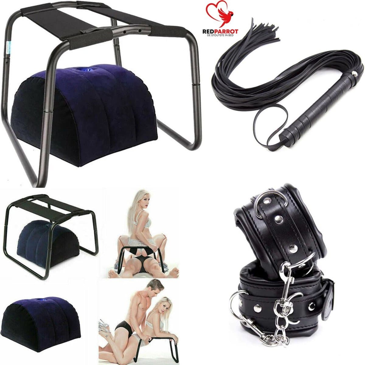 Seks stoel met kussen - Handboeien - Zweep - BDSM set - Erotisch meubel - Bounce — afbeelding 1