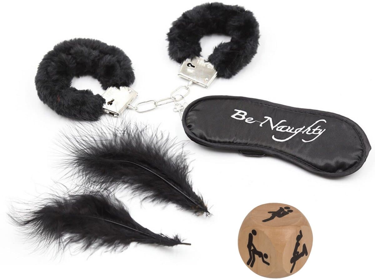 BDSM bondage Set - SM Handboeien - Doe Dobbelsteen - Zweep / Veer / Zweepje - Bondageset - Erotische Blinddoek - Oogmasker - Sex Toys - Seksspeeltjes Voor Koppels - Handcuffs - Bondage Sex Seks - Zwart — afbeelding 1