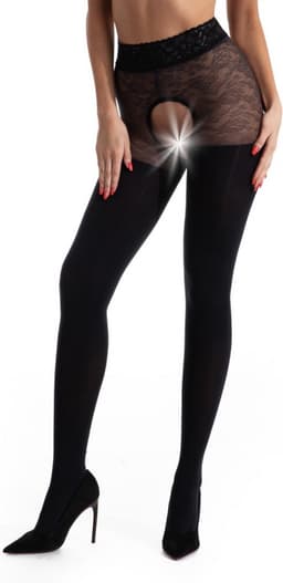 Panty open Kruis - 60/30 Denier - Kleur: Zwart - Maat: L/XL - Model: Blackdiamond - Merk: Amour — thumbnail 2