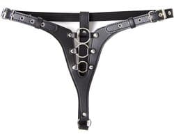 Nooitmeersaai - Harnas Vrouw - PU Leer - Kuisheidsgordel Met Ringen - Zwart - One Size - Bondage Harnas - BDSM - Kuisheid