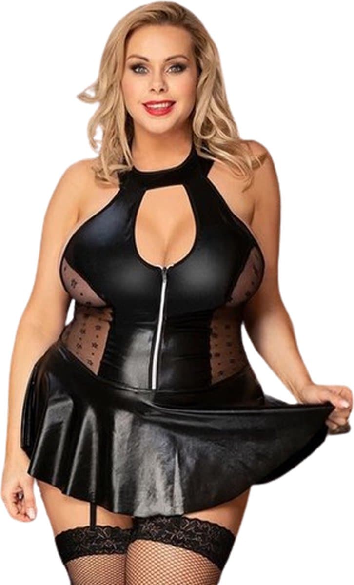 Latex wetlook jurk plus size - Erotisch - Semi-transparant - Rok - Rits — afbeelding 1