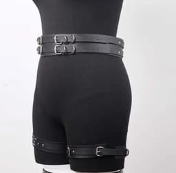 Multifunctionele Lederen BDSM Harnas - Bondage - Met trekkoorden - Buik - Bovenbeen - Riemen - Verstelbaar - One size — thumbnail 3