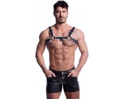665 Vegan - Bulldog Harnas - PU Leer - Zwart/Wit - Maat L/XL
