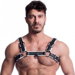 665 Vegan - Bulldog Harnas - PU Leer - Zwart/Wit - Maat 2XL — thumbnail 1