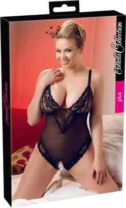 Cottelli Plus Size – Sexy Body met Open Kruis en Kanten Motieven Langs Randen voor Speciale Dates – Maat 3XL – Zwart — thumbnail 9