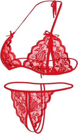 Erotische Lingerieset I Sexy Kanten Lingerie Set I Open Kruis I Top + Slip I One Size I Rood — thumbnail 1
