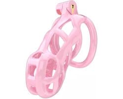 Peniskooi Roze - Cock cage - Chastity Cage - Kunststof Peniskooi - Kuisheidskooi voor Mannen - Peniskooi met 5 Maten Penisringen - Peniskooi Roze Maat M - Ø3.9 x 9.5 cm