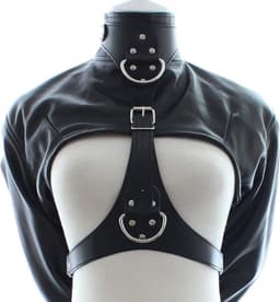 Banoch - Open Breast Straight Jacket Black - pu Leer dwangbuis bondage - Zwart — thumbnail 1