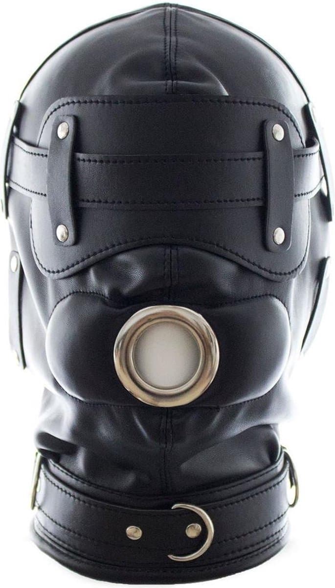 Banoch - Inferno Bondage Mask black - Zwart pu leren bondage masker met Gag & oogbedekking | BDSM — afbeelding 1