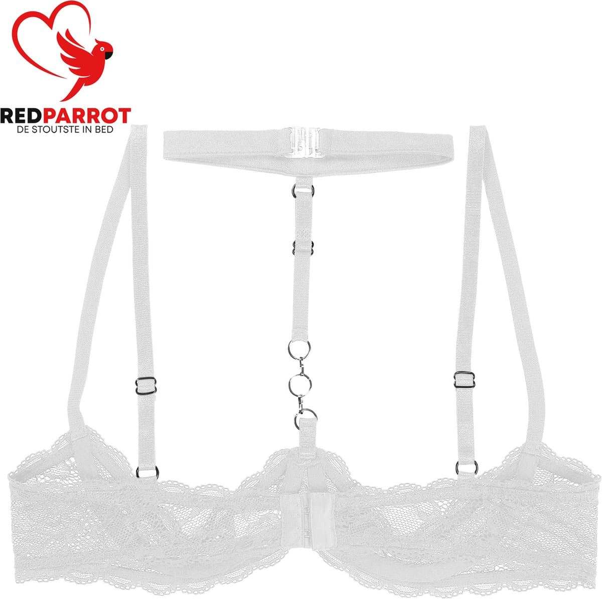 Erotische Beha Open Cup - Choker - Wit - Porno - Lingerie - Open Borsten - Sexy — afbeelding 1