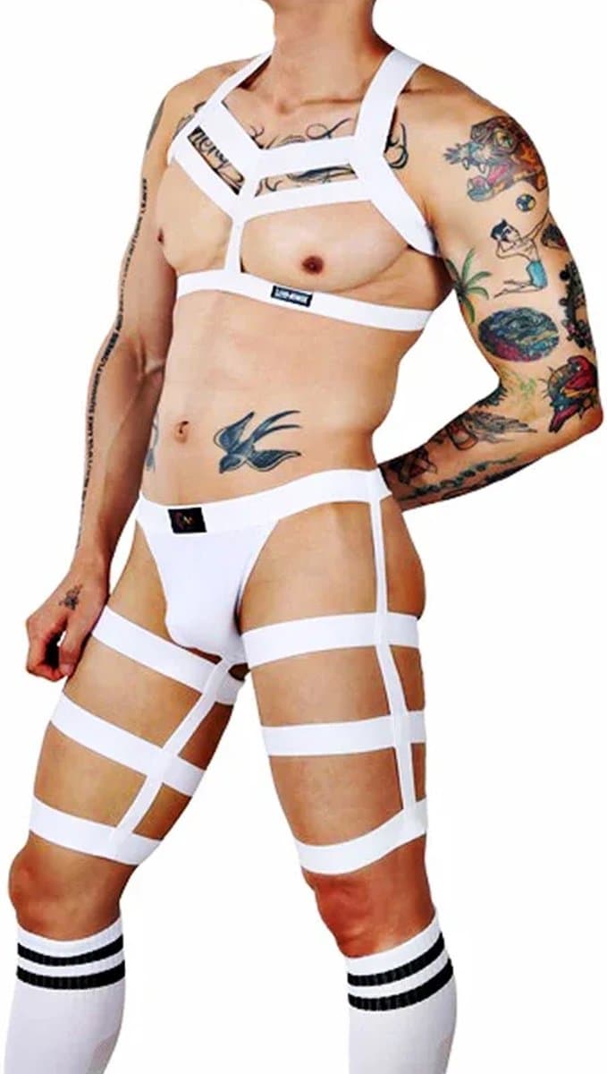 3-delige bondage harnas voor heren - Volledige lichaam harnas - Jarretel - Kousen - Jockstrap - BDSM Kostuum - Riem - Erotisch - One size — afbeelding 1