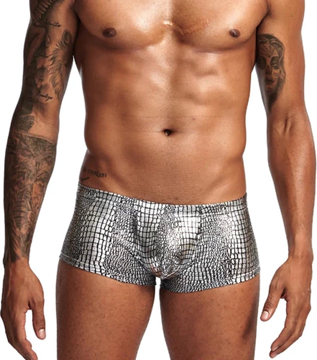 Boxer-Zilver-Sexy-Slangenprint-Opwindend-Mannen-Erotisch-Soepel-Goedkoop — afbeelding 1