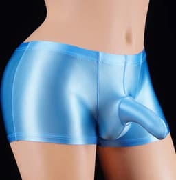 Kinky heren ondergoed Blue Cava - Fetisj penis slurf short - Strakke erotische boxershort - Glanzend babyblauw nylon - Olifanten neus - BDSM — thumbnail 2