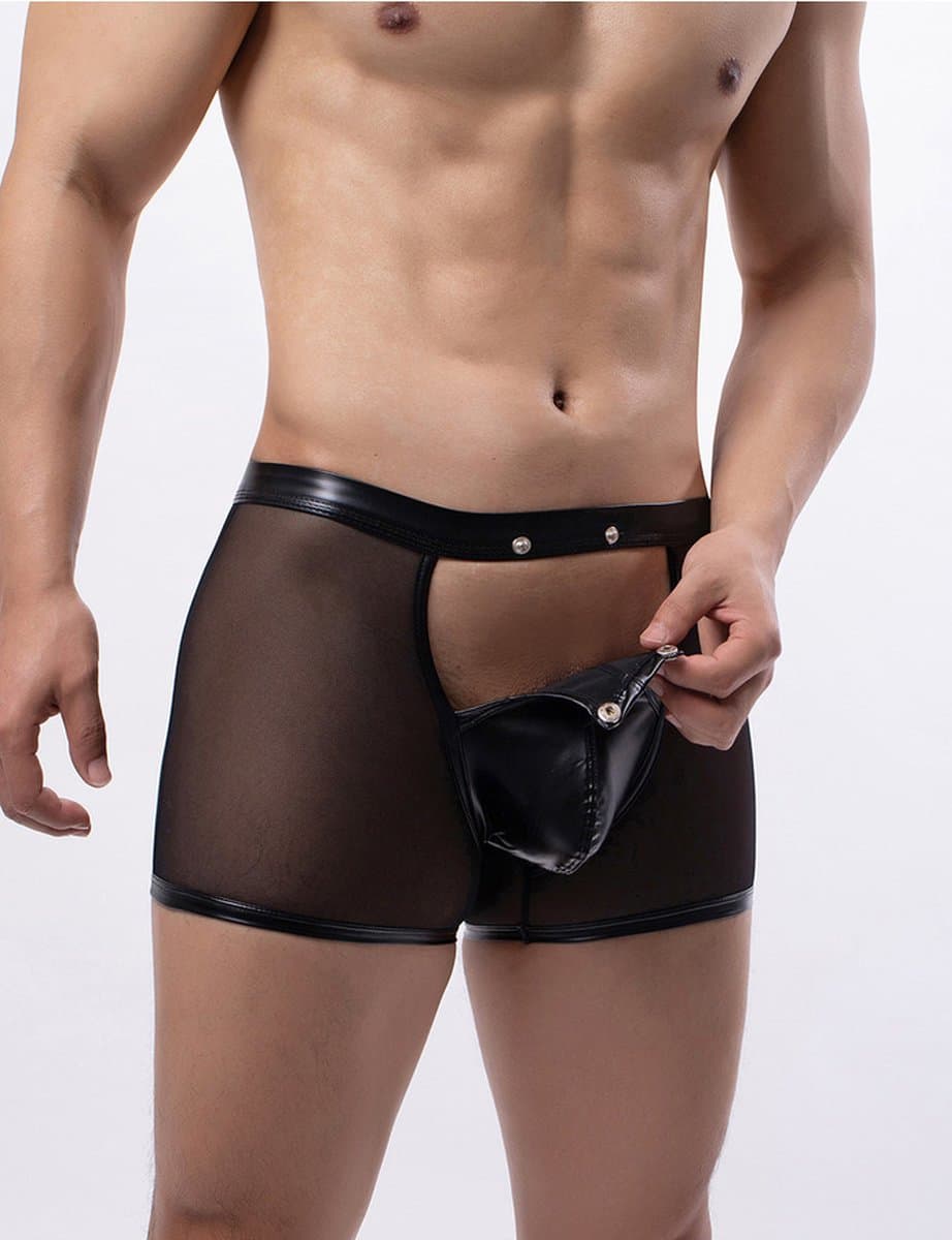 PleazureX Leren boxer met losmakende kruis - opwindend - nachtclub - sexy - doorschijnend - heren lingerie - Maat XL — afbeelding 1
