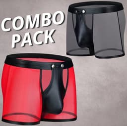 LekkerStout 2-Pack BDSM Boxershorts - Open Kruis - Zwart/Rood - Sexy Herenlingerie | XL | LS266 — thumbnail 1