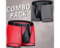 LekkerStout 2-Pack BDSM Boxershorts - Open Kruis - Zwart/Rood - Sexy Herenlingerie | XL | LS266