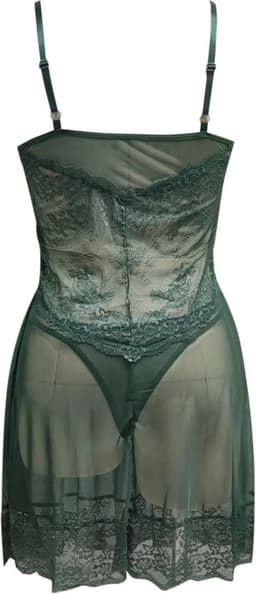 Erotische nachtjurk - Lingerie - Halve cup - Sexy - Groen — thumbnail 3
