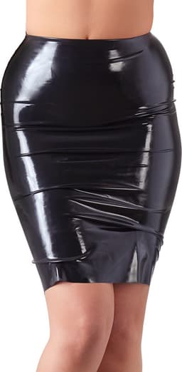 LateX – Latex Rok Wetlook en Extreem Spannend voor Feesten Taille Hoog en Knie Lang– Maat S – Zwart — thumbnail 1