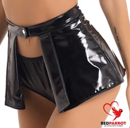 Hoge taille mini rok - Open kruis - Sexy en Erotisch - BDSM - Latex look - Zwart — thumbnail 5
