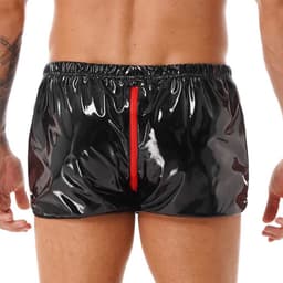 Glanzende boxershort kunstleder - Leer - Ritssluiting open kruis - Latex look - Porno BDSM Kleding - Erotiek - Short - Kort broekje — thumbnail 7