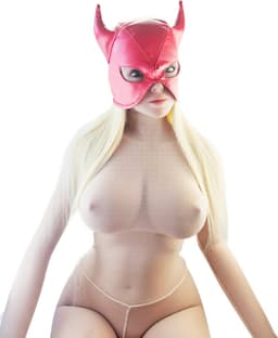 BNDGx® - BDSM Duivel seks Masker - Nep leer stof - Vetersluiting Rood met hoorns — thumbnail 1