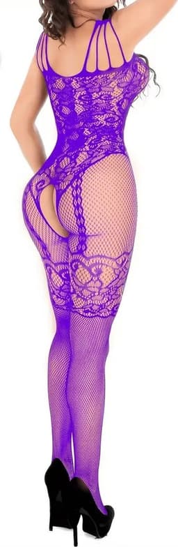 Luxe Erotische Bodysuit I Lingerie Set I Sexy Erotisch Ondergoed I Design Patroon I Open Kruis & Open Billen I One Size EU S/M I Paars — thumbnail 3