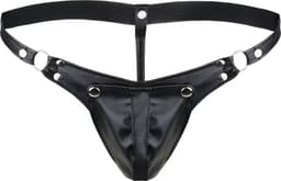 Heren slip van leer - BDSM - Knoopjes sluiting voor open kruis functie - G-string - Elastische banden - Lederen erotische ondergoed — thumbnail 2