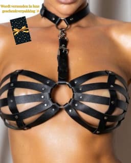 Caged Desire – Erotische Lingerie voor Dames – Lingerie Erotisch – Sexy Lingerie – Erotische BH met Halsband – Sexy PU-Leren Lingerie Harnas voor Dames – Fetish & Kinky Accessoire – BDSM & Clubwear – One Size – Dare to Undress — thumbnail 1