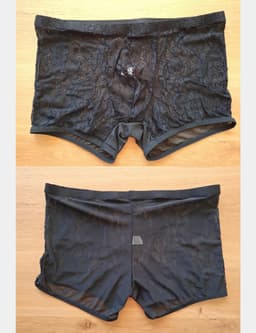 Zwarte Kanten Boxershort voor Mannen – Sexy Lange Pijpen Boxershort met Transparant Kant - Maat M - Black Transparent Lace Boxer Shorts for Men — thumbnail 5