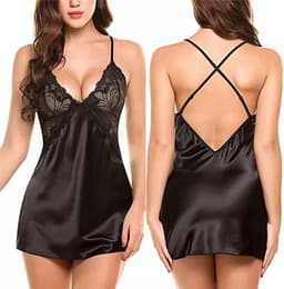 LOUZIR Satijnen nachtjurk- sexy lingerie- nachtjapon- Nachtkleding- zwart — thumbnail 8