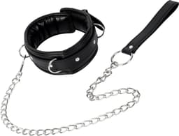 Banoch | Collar & Leash Silver | Zwarte Halsband met Zilverkleurige Riem | Verstelbare Bondage Halsband | PU Leer | BDSM — thumbnail 14