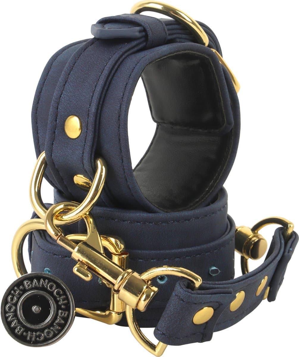 Banoch | enkelboeien van pu leer | velvet blauw / goud | bondage — afbeelding 1