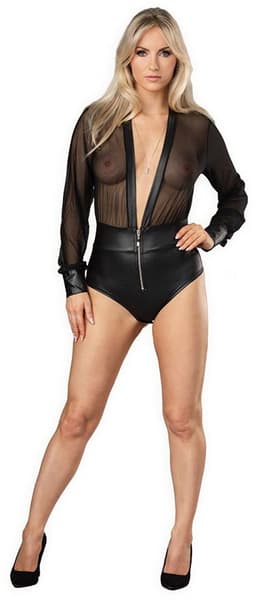 Amorable - Sexy Wetlook Body met Rits - Zwart S/M — thumbnail 1