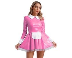 Roze Wetlook Jurk - Faux Latex - Dames Lingerie - Rok - Sexy