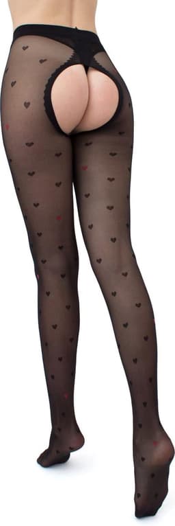 Giulia - Intimo Fashion licht glanzende 20den Panty met hartjes en open kruis - Zwart - M — thumbnail 11