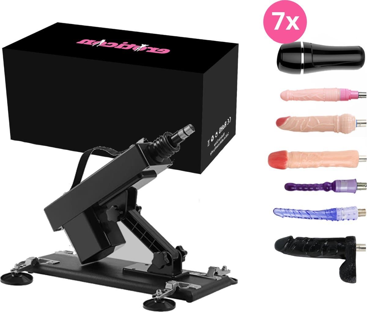 Eden Sex Machine - Pakket met 7 Opzetstukken - Bevat Dildo’s en een Pocket pussy - Neukmachine voor Man en Vrouw - Fucking machine – Discreet Verzonden — afbeelding 1